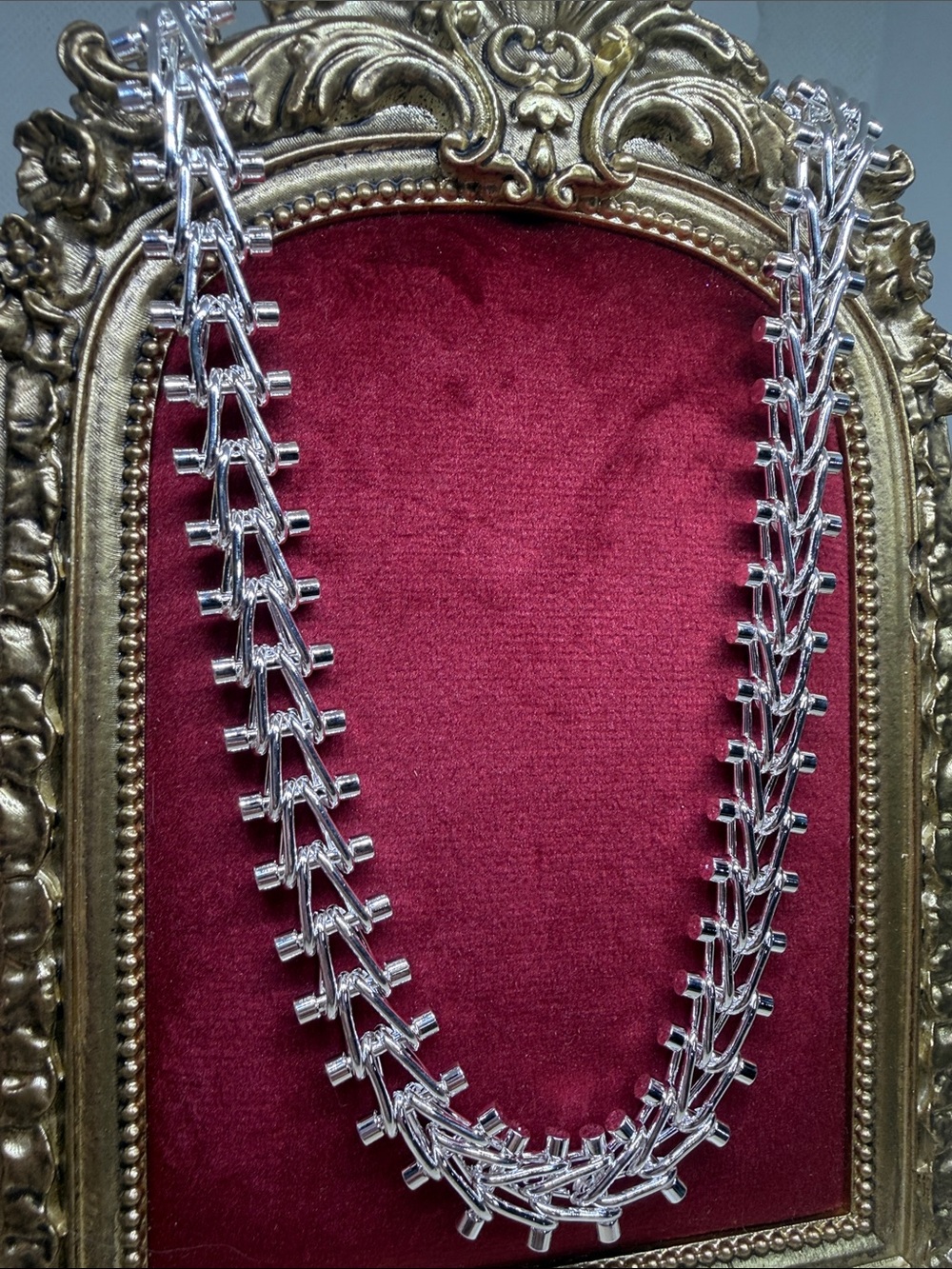 925 Sterling Silver 18” Sculptural Barbell Link Statement Necklace